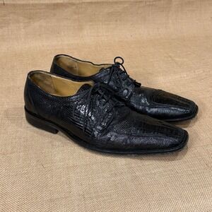 David X Bicycle Toe Oxfords Mens 10 Black Exotic Leather Lace Up Dress Shoes